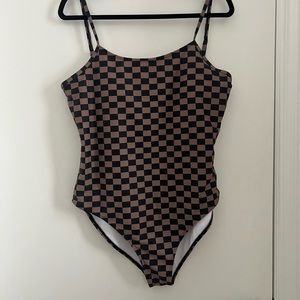 Pink Lily brown checkered one piece